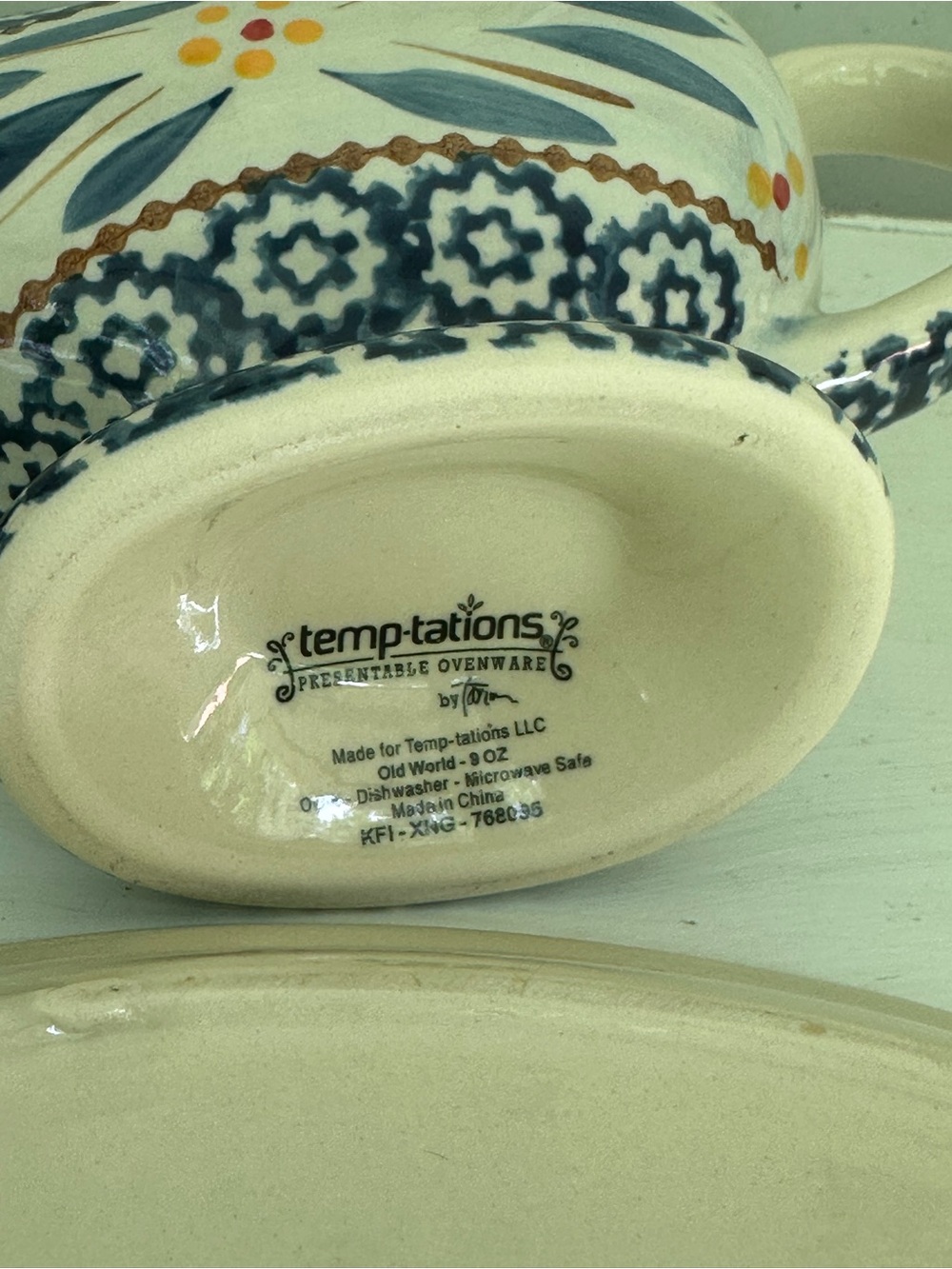 Temptations Old World Blue/Cream  Ceramic 9oz Gravy Boat with  Underplate Set - Picture 5 of 5